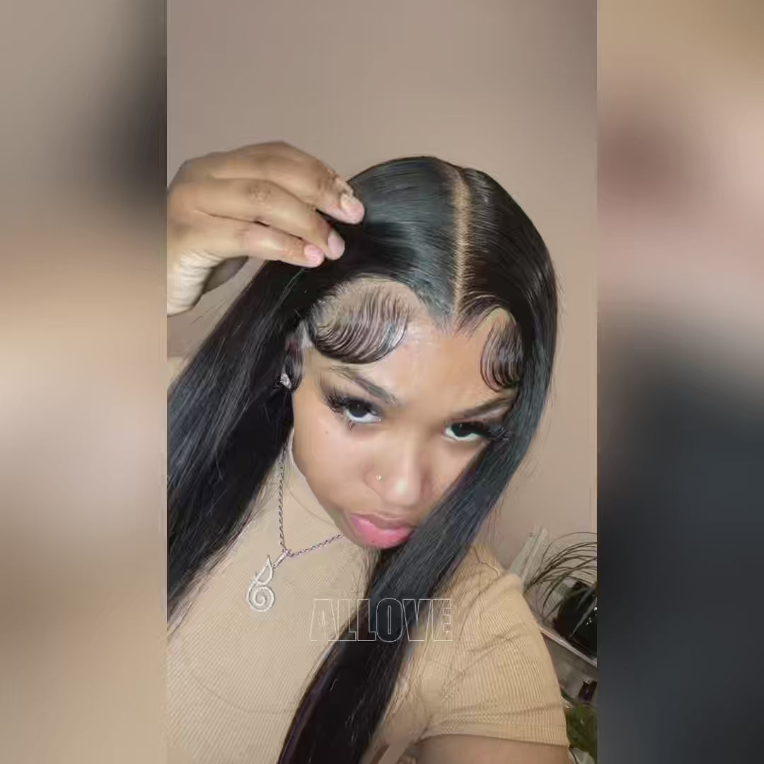 Long 40inch 13x4 Glueless Widows Peak Lace Frontal Wig Brazilian Straight Human Hair