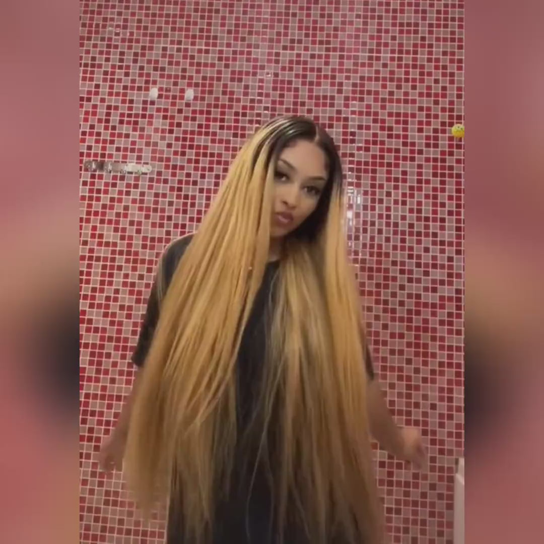 T1B/27 Honey Blonde Color Brazilian Straight Hair 3 Bundles With 4x4 Lace Closure