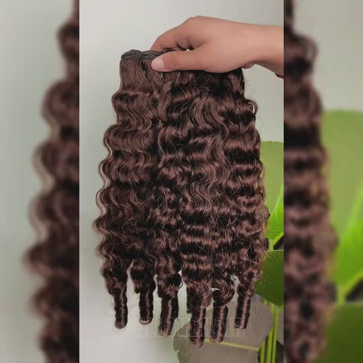 [Ship in 12Hours] Allove Premium Burmese Virgin Hair #4 Dark Brown Color Curly Hair Quick Weave 3/4 Bundles