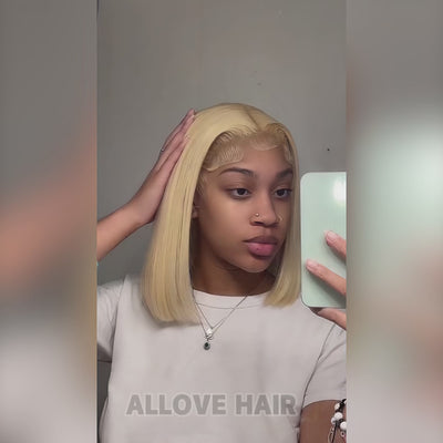 #613 Blonde HD 13*4 Lace Front Short Straight Bob Wigs Pre Bleached PPB Wig