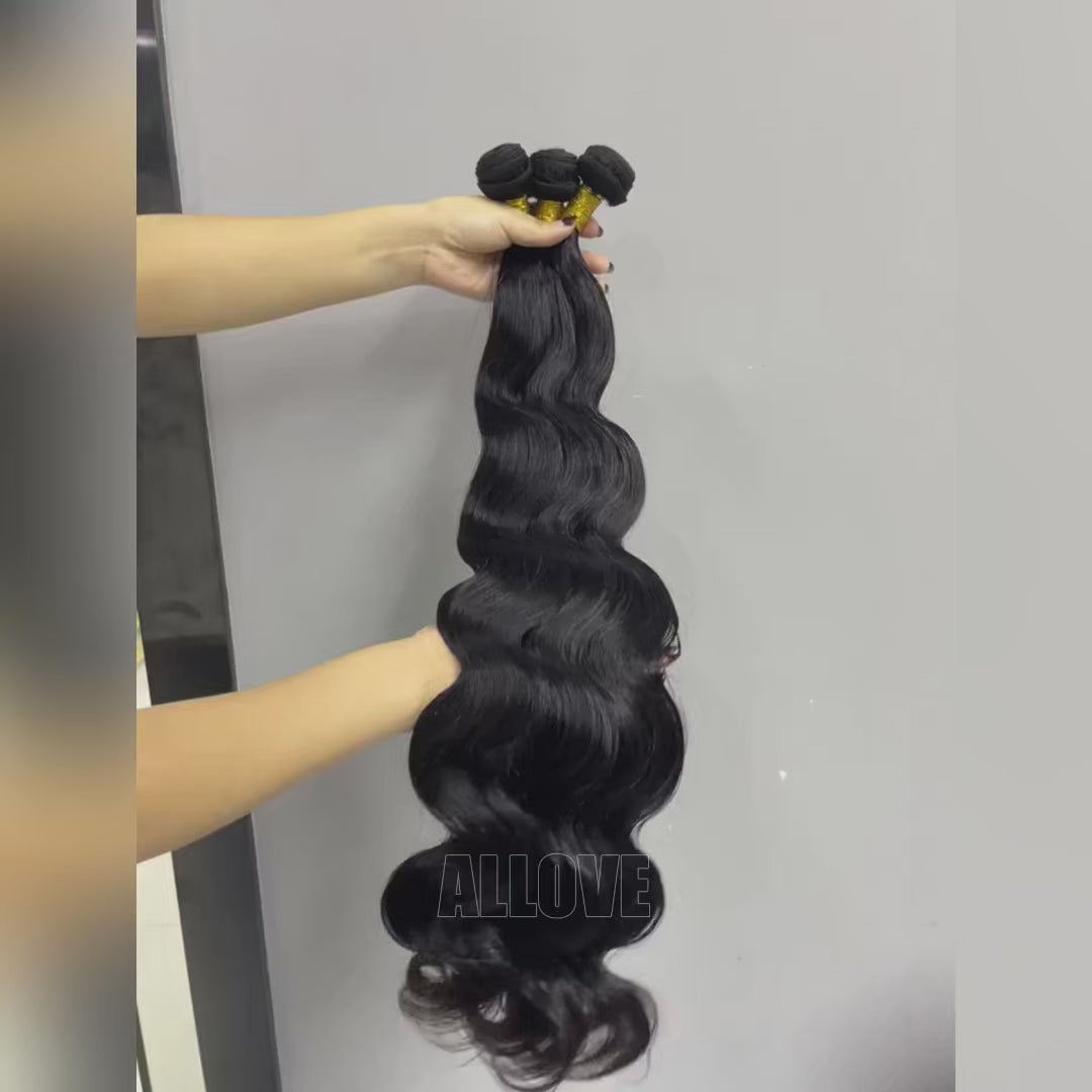 Allove Hair 38'' Long Body Wave Human Hair Weave Bundles Double Wefts