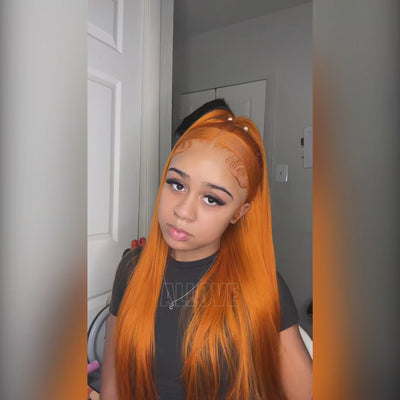 Ginger Color Glueless HD 13x4 Lace Frontal Wigs Brazilian Straight Human Hair Wigs 180% Density
