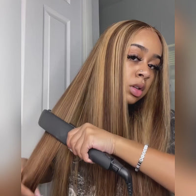 Honey Blonde Ombre Hair 5*5 HD Transparent Lace Closure Straight Human Hair Wigs
