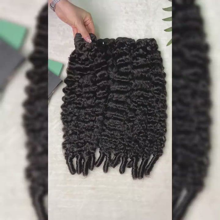 [Ship From US] Allove Hair 12A Raw Burmese Curly Hair Brazilian Human Hair 3 Bundles With 4x4 Lace Closure