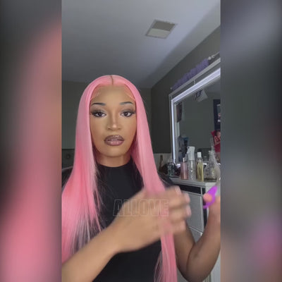 30 Inch Pink Colored 13x4 Lace Front Wig Bone Straight Human Hair Transparent Frontal Preplucked Wigs Women