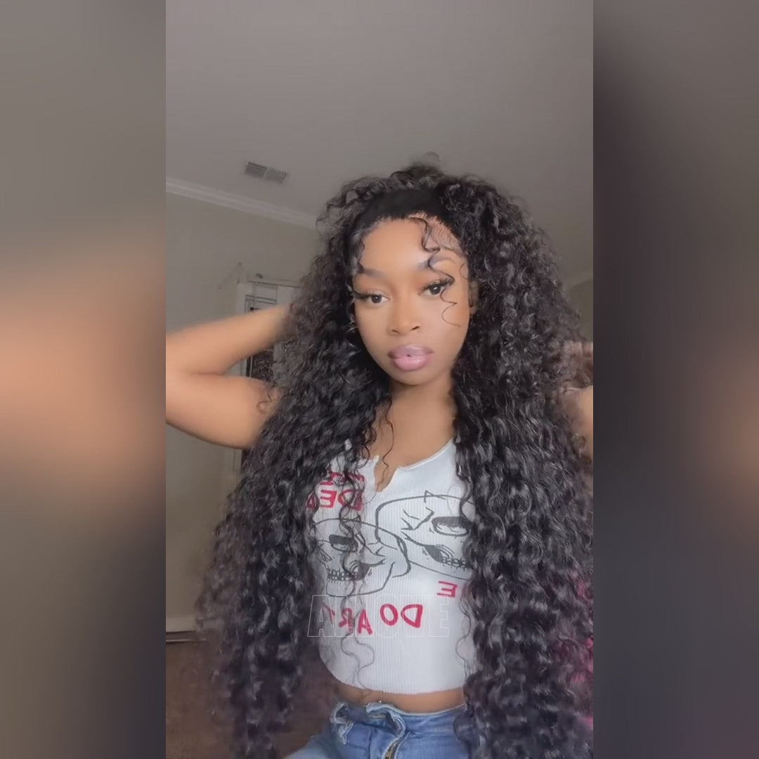 Long 32Inch HD 13x4 Glueless Lace Front Wig Water Wave Transparent Lace Wig Human Hair Wigs No Glue