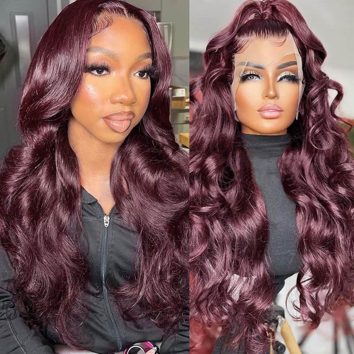 Trendy Dark Purple Plum Colored 13x4 13x6 5x5 Lace Front Silky Straight/Body Wave Wig