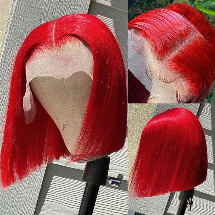 Premium Colored Short Bob Wig Pre Plucked 13x4 Lace Front Straight Hair Wig 200% Density - AlloveHair