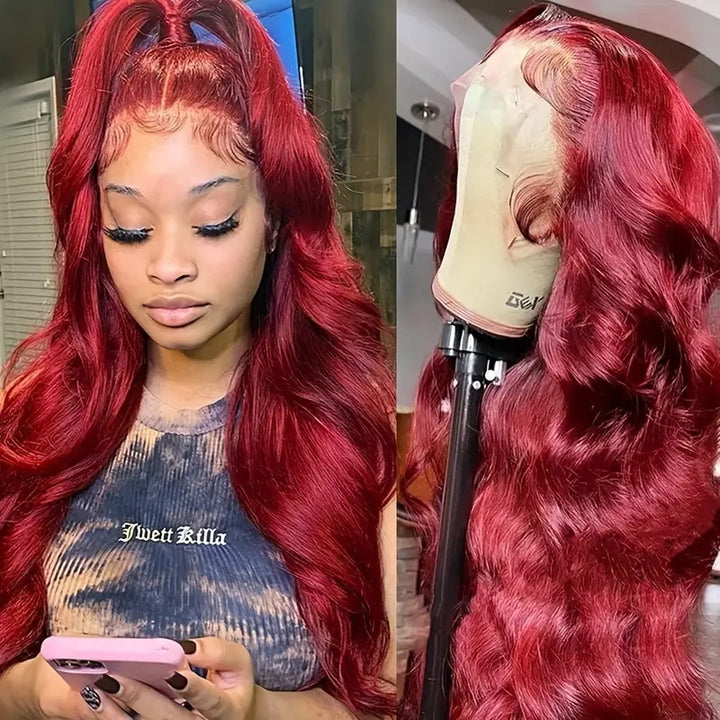 30Inch 99J Body Wave Lace Front Wig 13x4 HD Transparent Lace Front Human Hair Wigs With 3 Cap Sizes