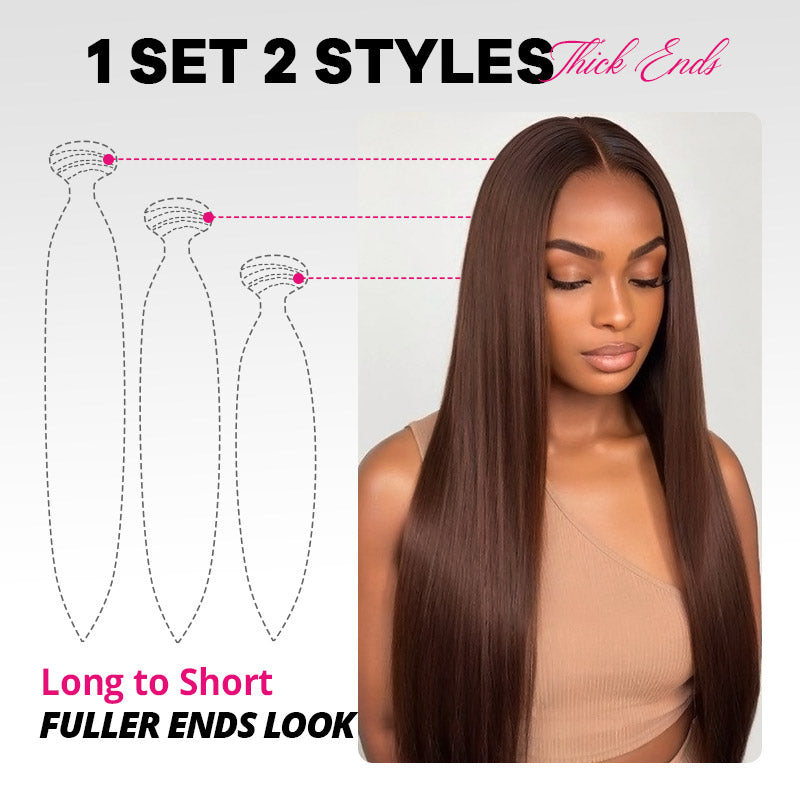 Brown Colored Hair Bundles with 2x6 Lace Closure Straight Human Hair 3 Bundles with Lace Closure
