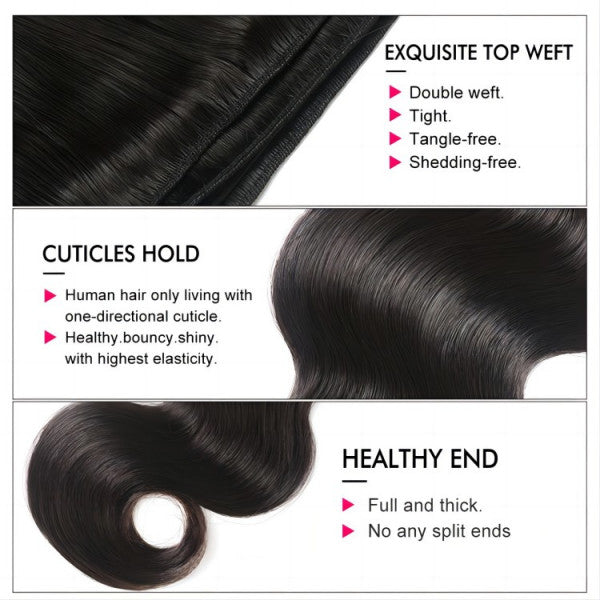 Allove Hair Indian Body Wave Virgin Human Hair 3 Bundles