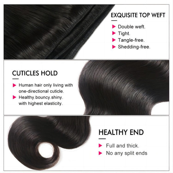 Indian Body Wave 4 Bundles with Lace Frontal Virgin Human Hair