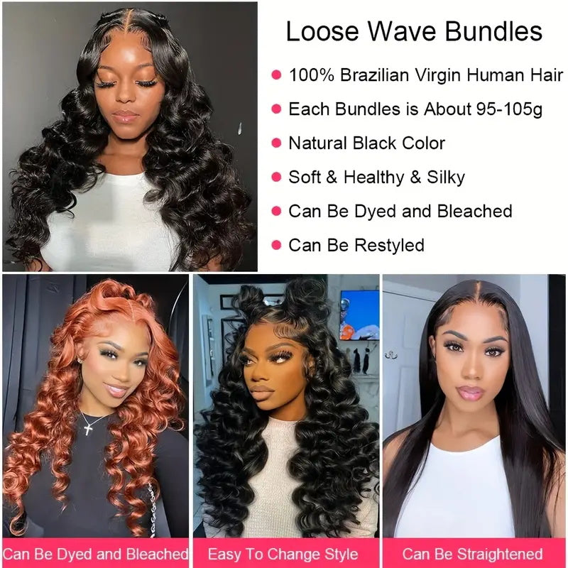 Allove Hair Brazilian Virgin Hair Loose Wave 3 Bundles Human Hair Weaves