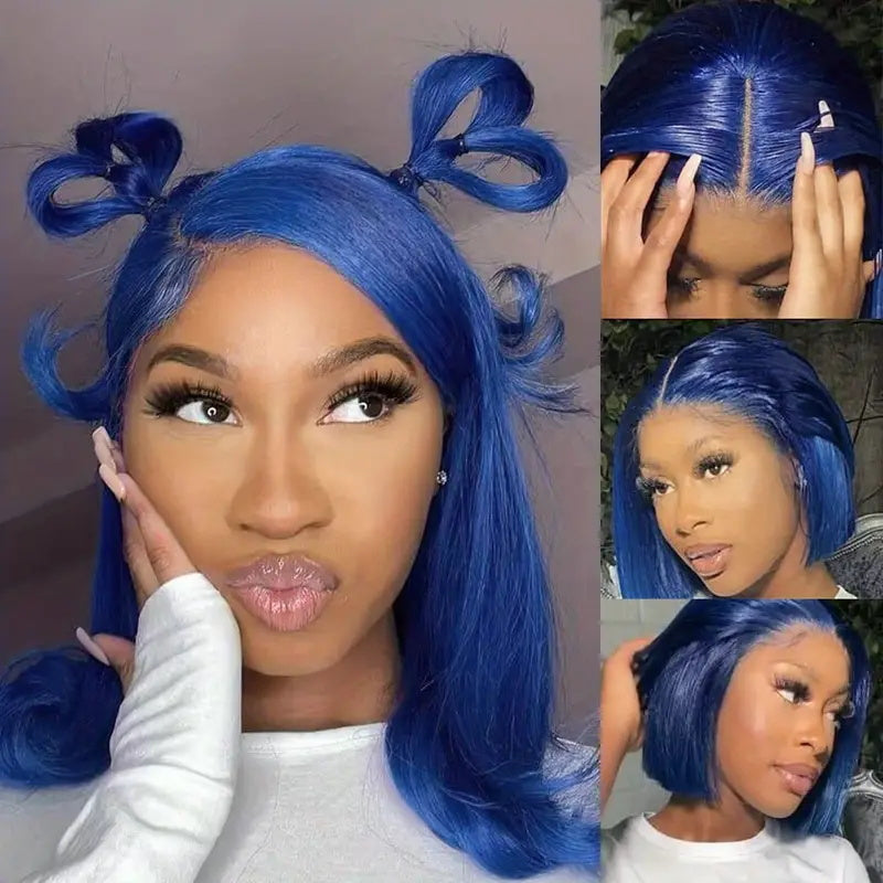 Allove Pink/Green/Blue Colored Straight BOB Lace Front Wigs 150% Density Virgin Human Hair Wigs