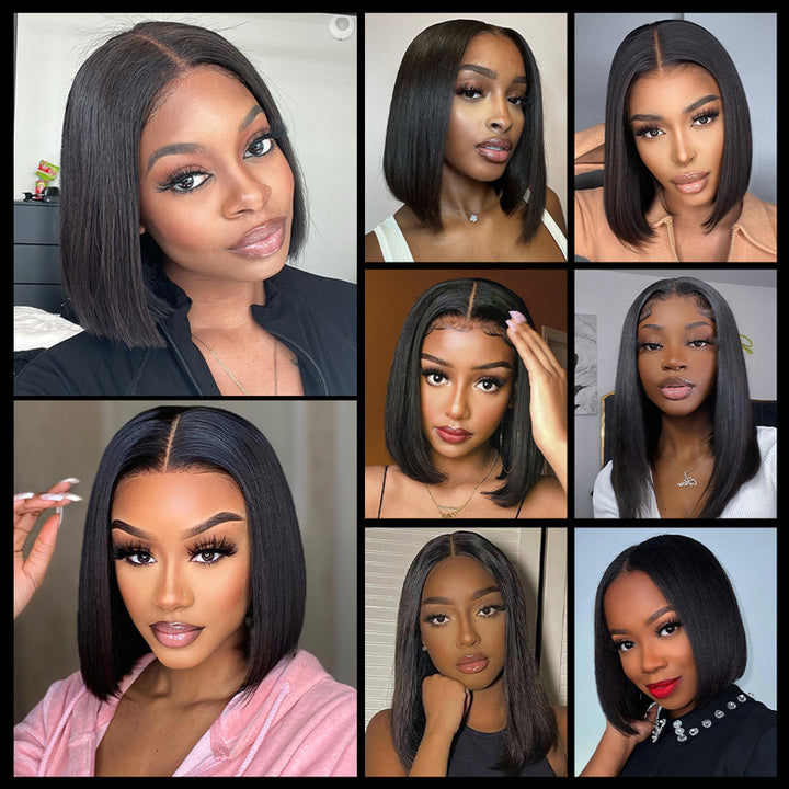 200% Density Silky Blunt Cut Glueless 2x6 Lace Closure Wig Shoulder Length Straight Hair Bob Wig