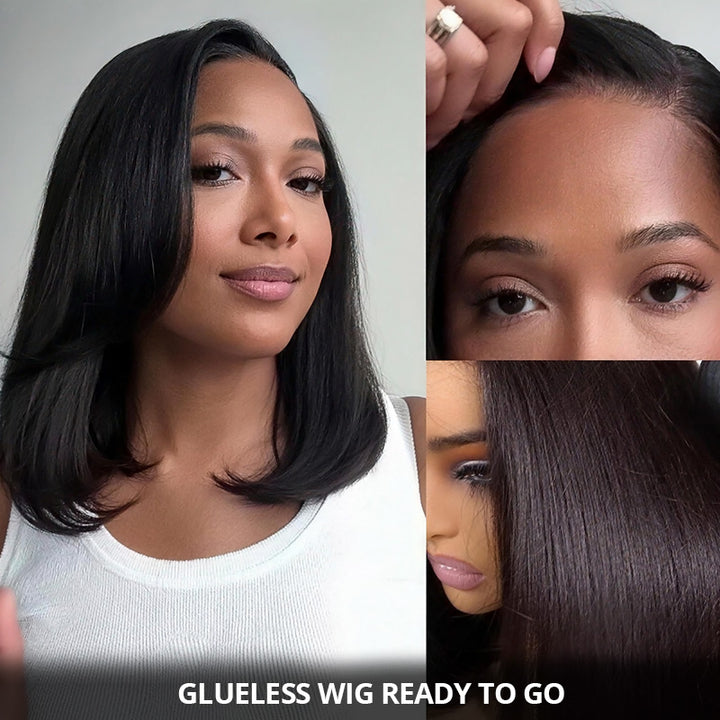 200% Density Yaki Straight Bob Wig 2x6/5x5 Pre-Bleached Natural Looking Glueless Wig Short Hairstyle