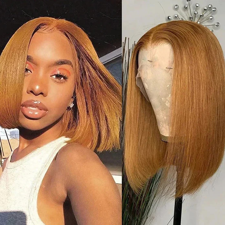 Premium Colored Short Bob Wig Pre Plucked 13x4 Lace Front Straight Hair Wig 200% Density - AlloveHair