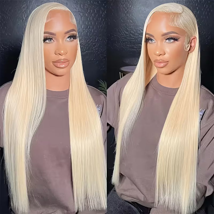 613 Blonde Straight Human Hair 3 Bundles with HD Transparent 13*4 Lace Frontal