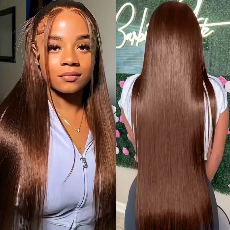 32Inch Wear And Go #4 Chocolate Brown Barbie Colored Straight Human Hair 13x4 HD Glueless Lace Frontal Wig