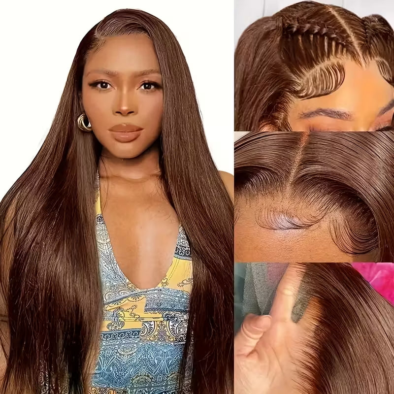 Brown Wig Body Wave 13x6 Full Lace Front Wigs 4# Chocolate Brown Colored Human Hair Wigs - AlloveHair