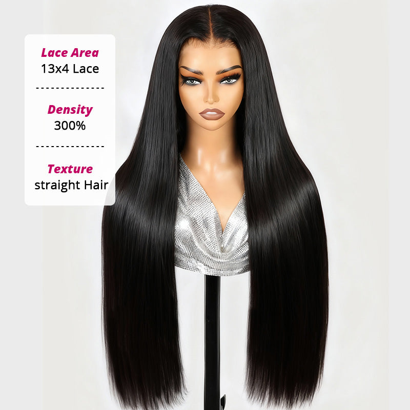 300% Density Silky Straight Ear-to-Ear 13x4 HD Full Lace Front Wig 100% Glueless All-Day Comfort Wig