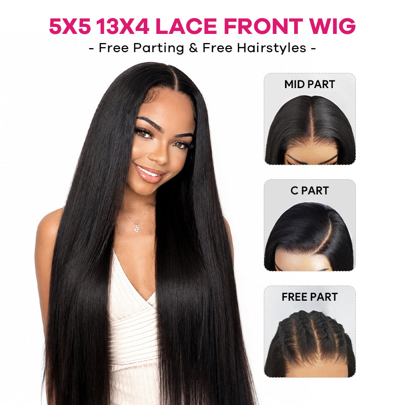 Glueless 5x5 HD Lace Front Wig 30 32 inch Long Straight Human Hair Wigs 250% Density Lace Wigs