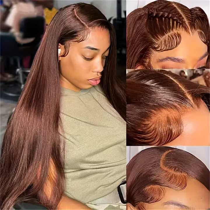 30 Inch Chocolate Brown Straight Hair 13x6 HD Lace Front Wigs 100% Glueless Human Hair Wig