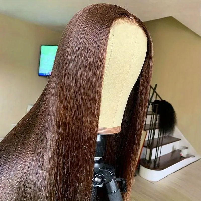32Inch Wear And Go #4 Chocolate Brown Hair Barbie Colored Straight Human Hair Wig 13x4 Transparent Glueless Lace Frontal Wig