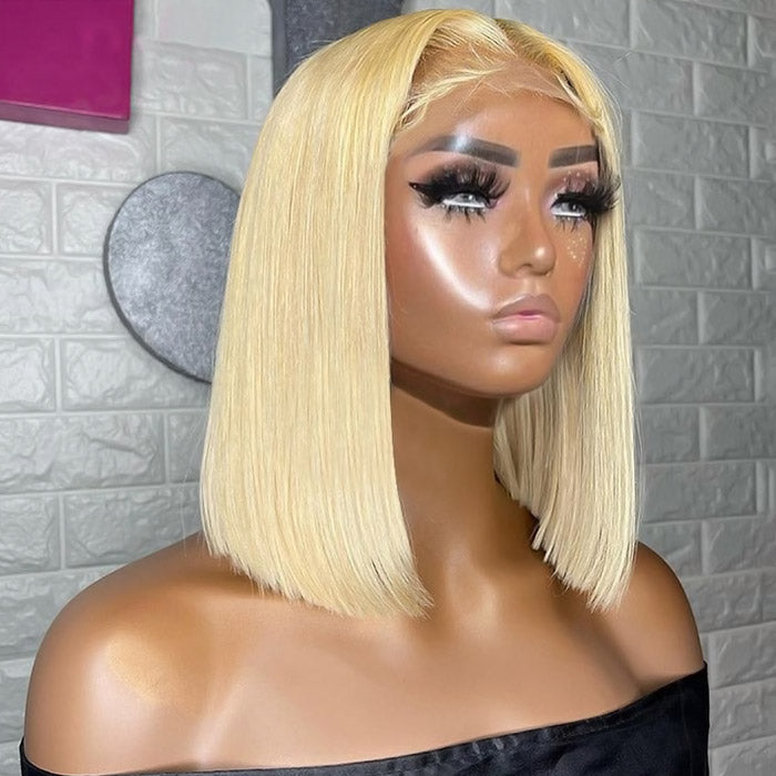 Allove Short 613 Blonde Bob Wig Human Hair 13*4*1 Transparent Lace Front Wig