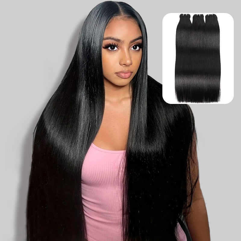 30 Inch Raw Virgin Human Hair Bundles 15A Brazilian Straight Hair for Quick Weave Traditional Sew in Extension - AlloveHair