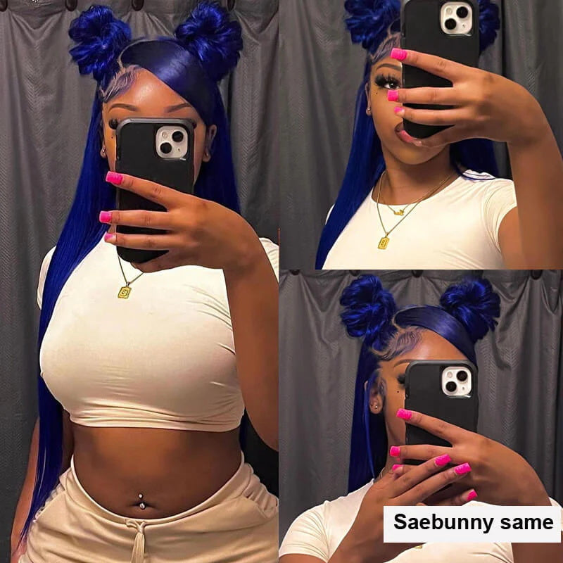 Flawless Blue - Allove Hair Navy Blue Human Hair 13x4 HD Glueless Lace Frontal Wig