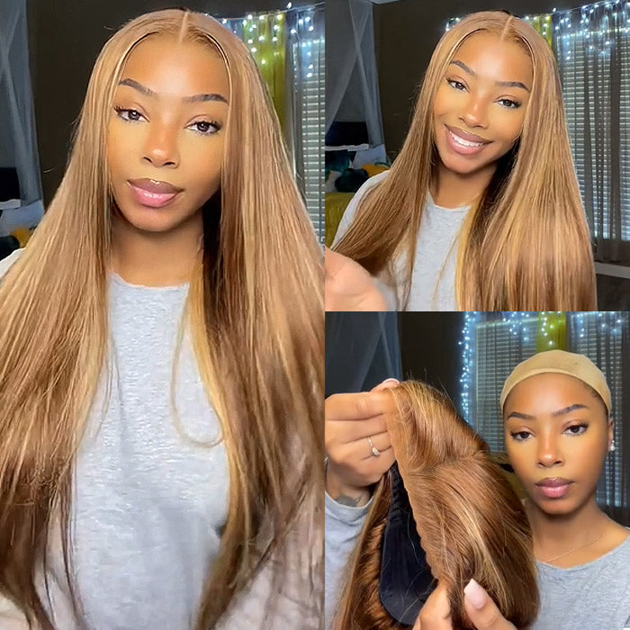 Bleached Knots Wear Go Wig | PPB Highlight Brown Silky Straight Glueless 13x4 Lace Front Wigs