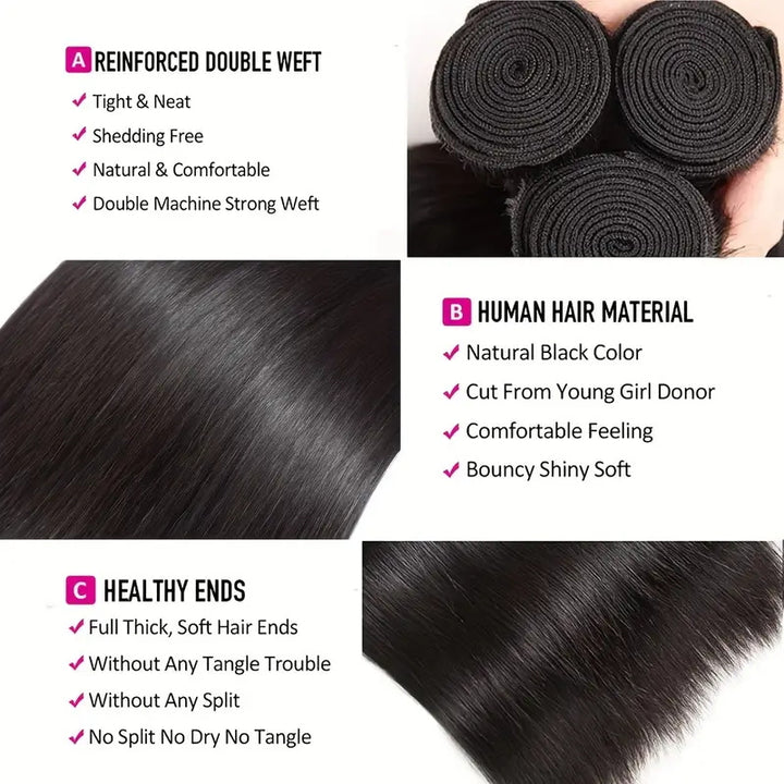 Allove Brazilian 3 Bundles Straight Virgin Human Hair Extensions