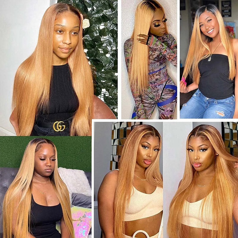 1B/27 Ombre Honey Blonde 13*4 Lace Front Straight Hair Wear to Go Wigs 180% Density