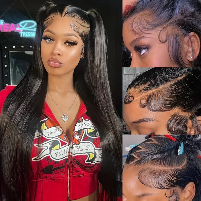 30 Inch 13x6 HD Lace Front Wig 200 Density Virgin Straight Human Hair Pre Plucked with Baby Hair Glueless Wigs - AlloveHair
