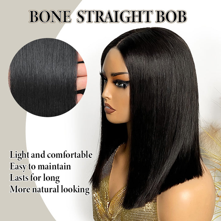 200% Density Silky Blunt Cut Bob Wigs All-Day Comfort 5x5 Glueless Wigs with Super Natural Hairline - AlloveHair