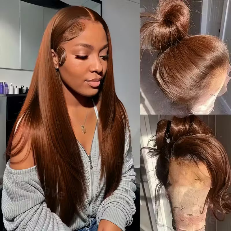 30 Inch Chocolate Brown Straight Hair 13x6 HD Lace Front Wigs 100% Glueless Human Hair Wig