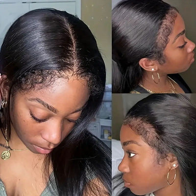 30Inch 4C Hairline Edges Straight Hair 13x4 HD Lace Front Wigs with Curly Baby Hair Human Hair Wig
