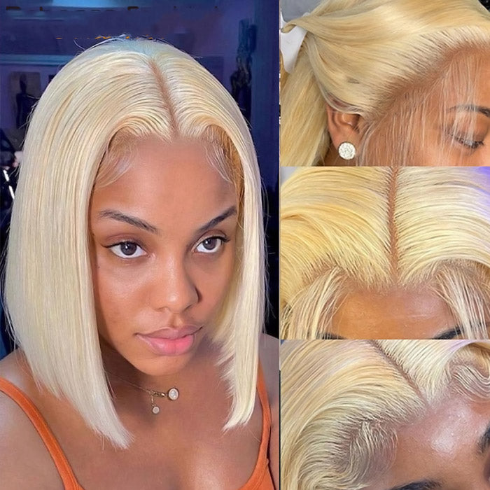 Allove Short 613 Blonde Bob Wig Human Hair 13*4*1 Transparent Lace Front Wig