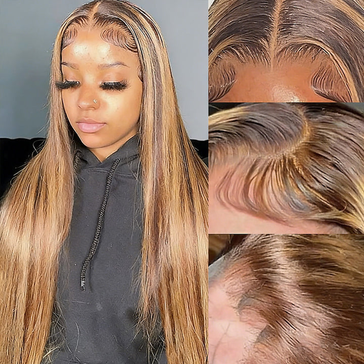 Highlights Piano Color #4/27 Straight And Body Wave 5*5 Glueless Ready To Go Wig 200% Density Thick Hair