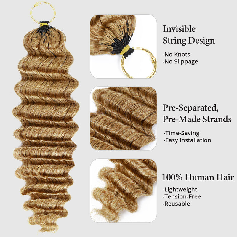 Seamless Deep Wave Crochet Hair #27 Honey Blonde Machine Made Feather Crochet Human Hair Extension