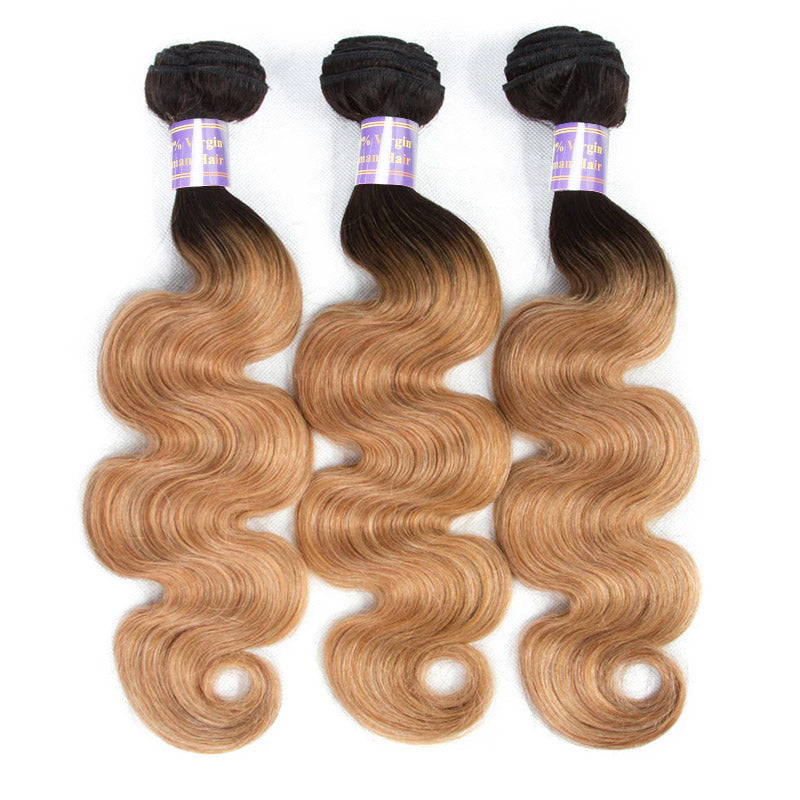 8-30 Inch Brazilian Hair Body Wave 3 Bundles With 13x4 13x6 Lace Frontal Closure Ombre 1B/27 Color - AlloveHair