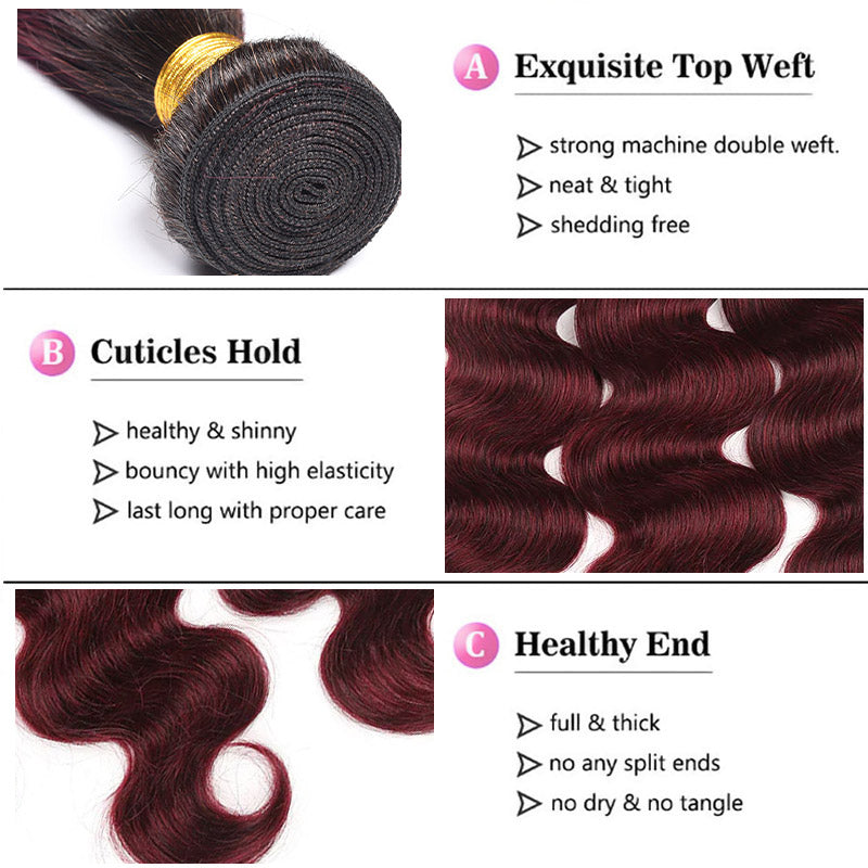 1B Dark Burgundy Body Wave 3 Bundles With 13x4 13x6 Lace Frontal 30 Inch Brazilian Human Hair - AlloveHair