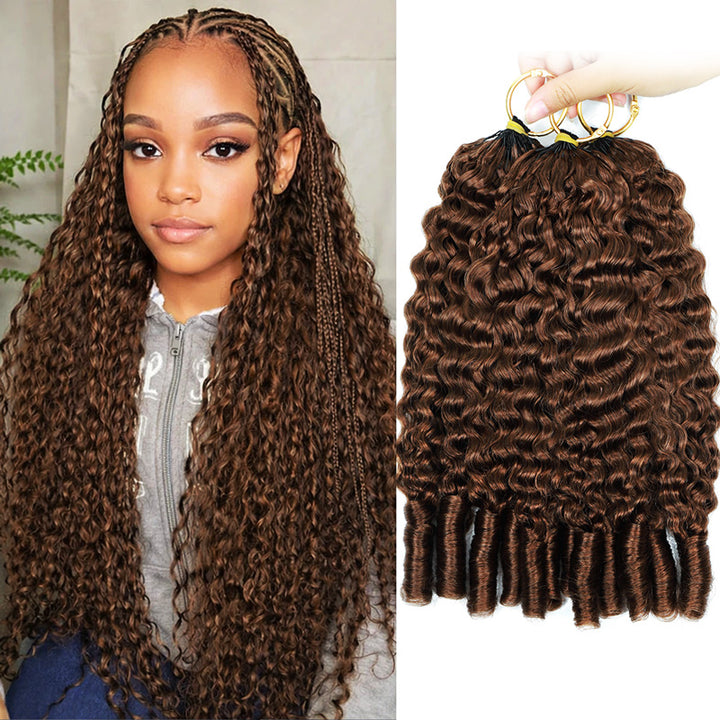 #30 Brown Burmese Curly Human Hair For Braiding Pre-Separated Feather Crochet Weave Hair Extensions with Miracle Knots