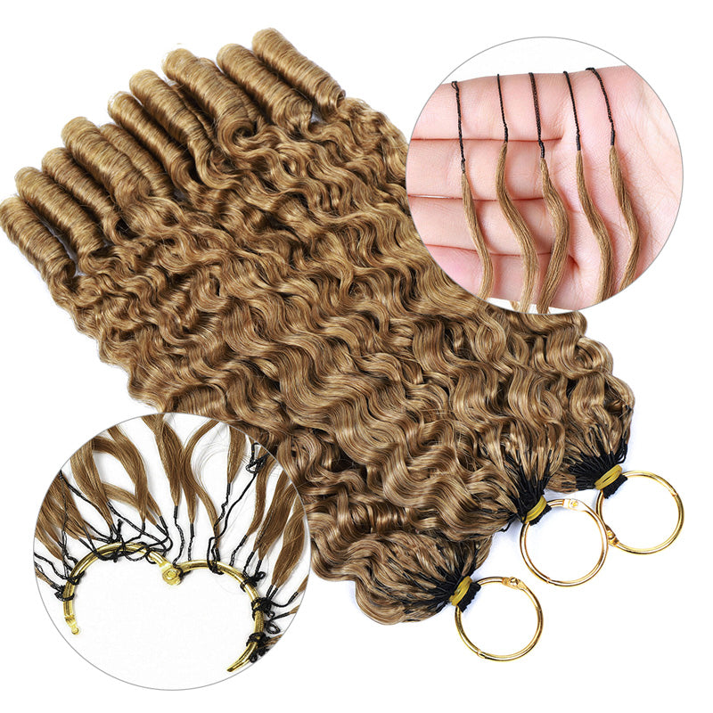 #27 Honey Blonde Burmese Curly Feather Crochet Human Hair Quick Weave with Spiral Curly End Boho Braids Hair Extensions