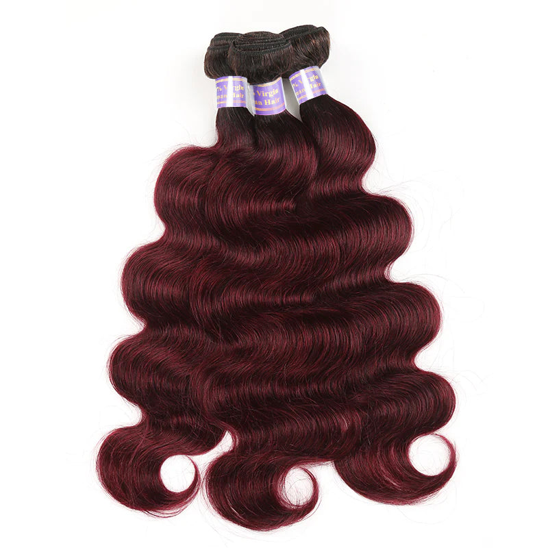 1B Dark Burgundy Body Wave Remy Human Hair 3 Bundles with 4x4 Lace Closure Deal - AlloveHair