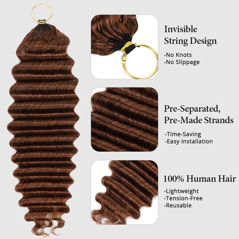 #30 Light Brown Deep Wave Crochet Hair for Boho Braids Pre-Separated Feather Crochet Human Hair Extension Protective Hairstyle