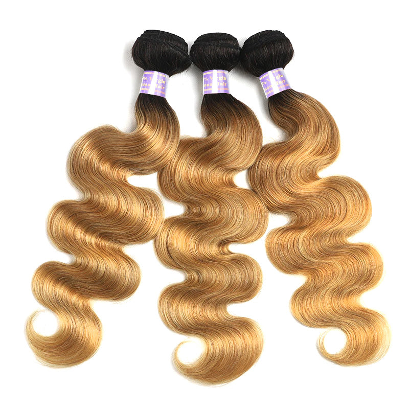 Ombre Honey Blonde Color Brazilian Body Wave Hair 3 Bundles Human Hair Weave - AlloveHair