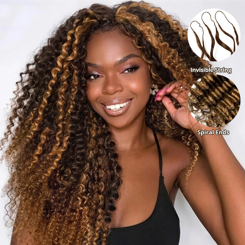#P4/27 Miracle Knots Deep Wave Crochet Hair Extensions Highlight Brown Pre-Separated Feather Crochet Human Hair For Braiding