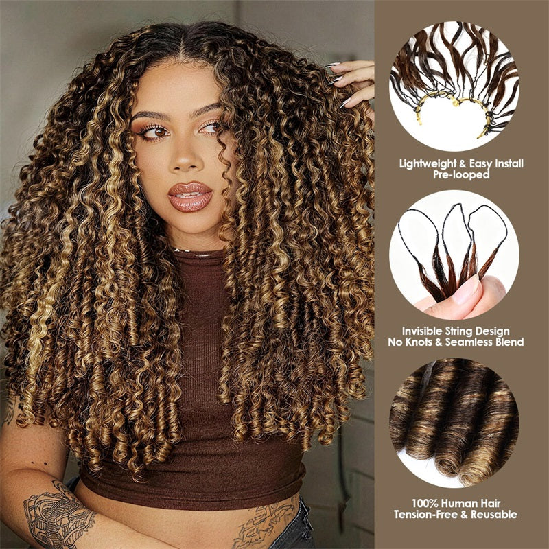 Highlight P4/27 Burmese Curly Feather Crochet Human Hair With Miracle Knots Pre-Separated 100% Virgin Human Hair